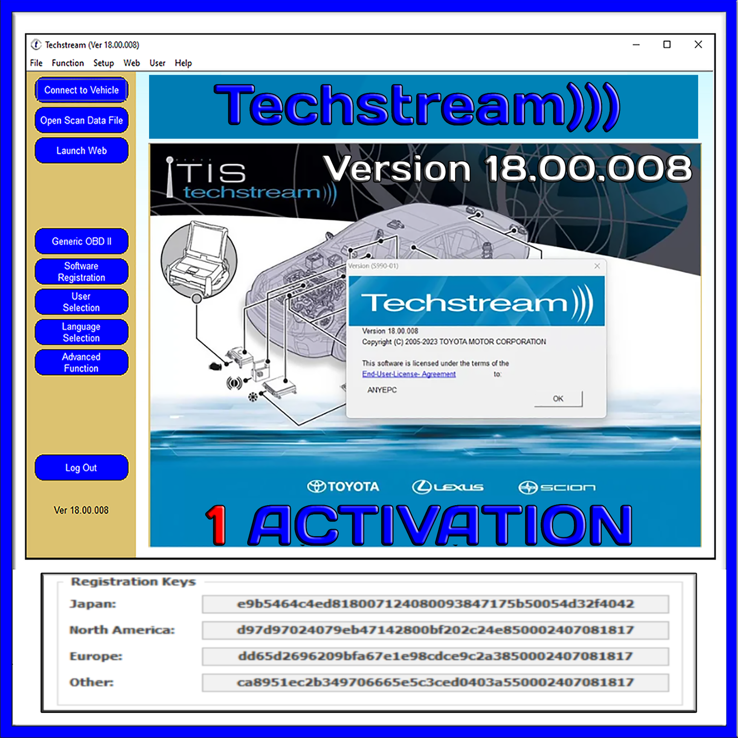 TechStream 18.00.008 Toyota Diagnostic Software With 4500 Days Active Key Code