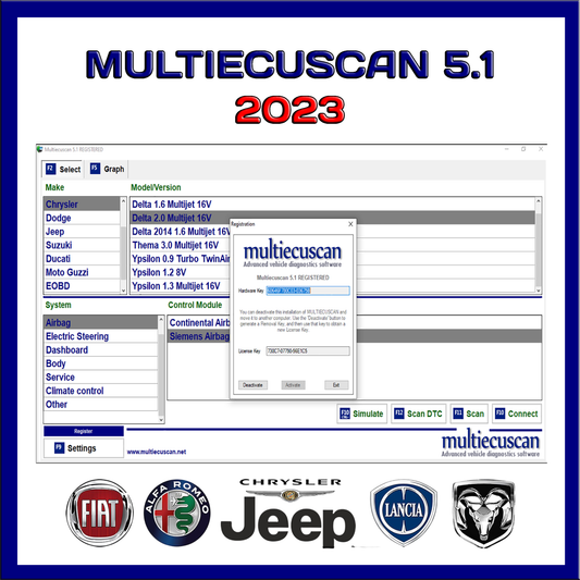 2023 Multiecmscan 5.1 Multilingual Vehicle Diagnostic Software With Advanced Functions Compatible With Alfa ,Fiat, Lancia & Jeep Chrysler