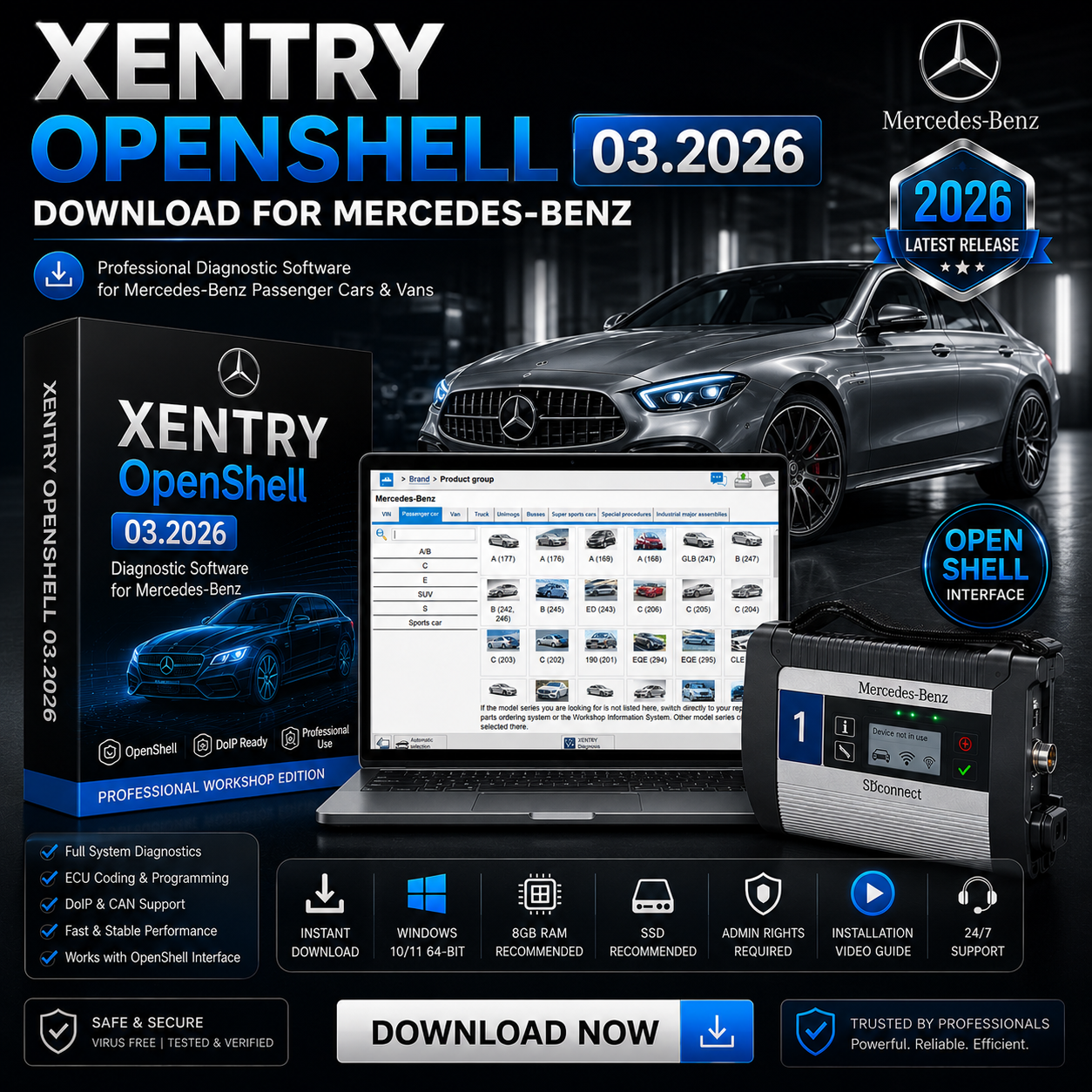 Xentry OpenShell 03.2026 for Mercedes-Benz | Professional Diagnostic Software + Installation Video 🚗🔧