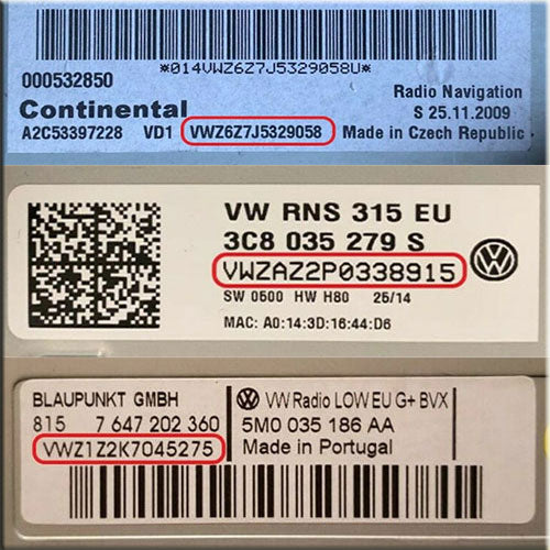 Déverrouiller les codes radio Vw Stereo Decoding Series Rns510 Codes Safe Rcd210 Service rapide