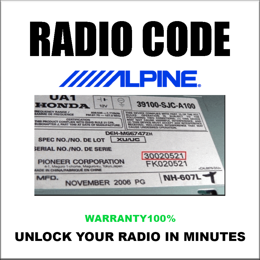 Service de code PIN pour radio Alpine et déverrouillage des radios Chrysler Jeep, Mercedes, Jaguar et Honda
