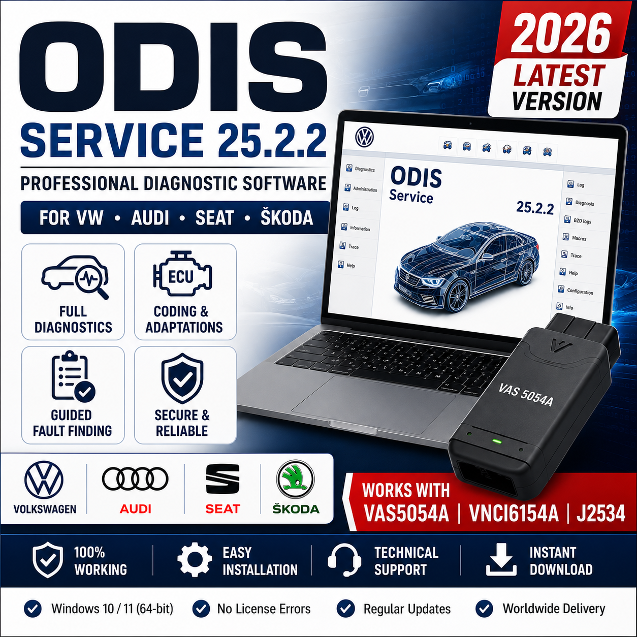 ODIS Service 25.2.2 Diagnostic Software for VW Audi Seat Skoda | Instant Download + Installation Guide