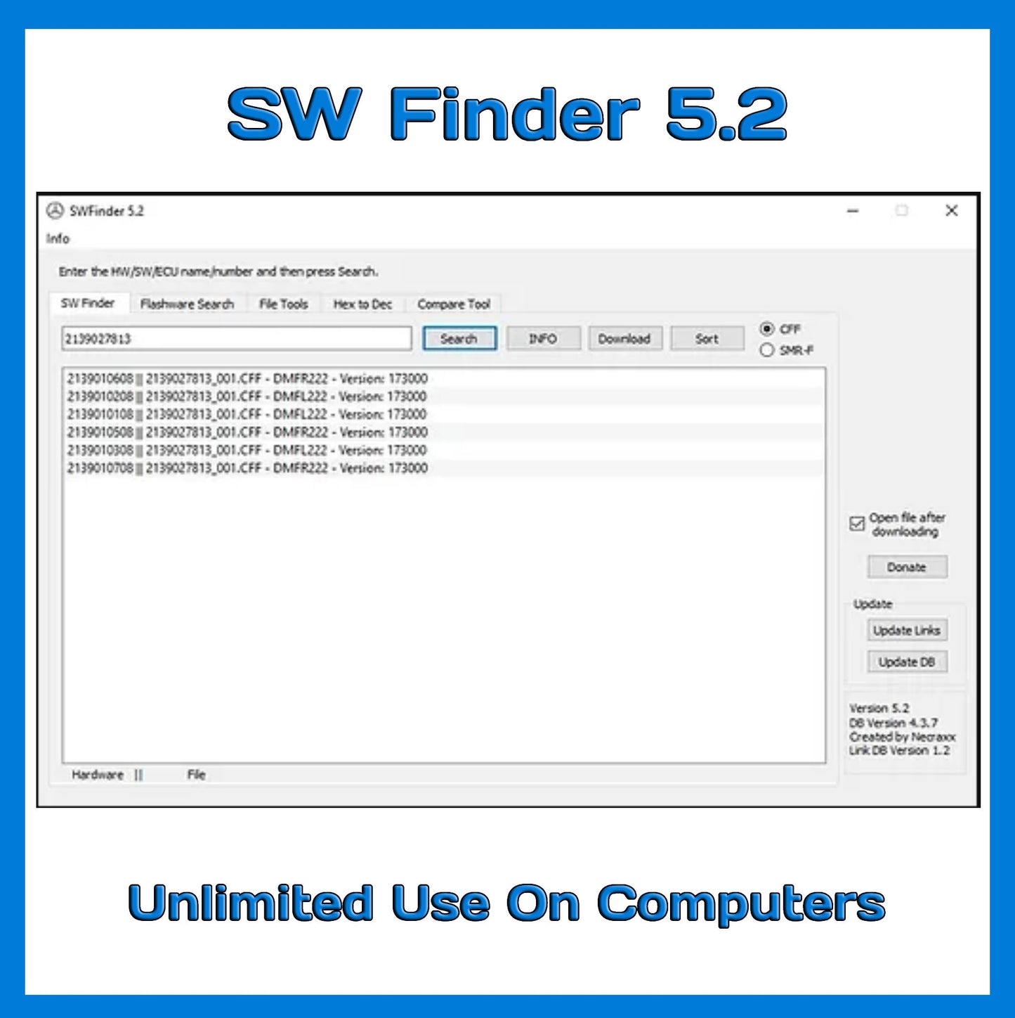 SW Finder 5.2 Firmware for Mercedes ECU Unlimited Use On Computers