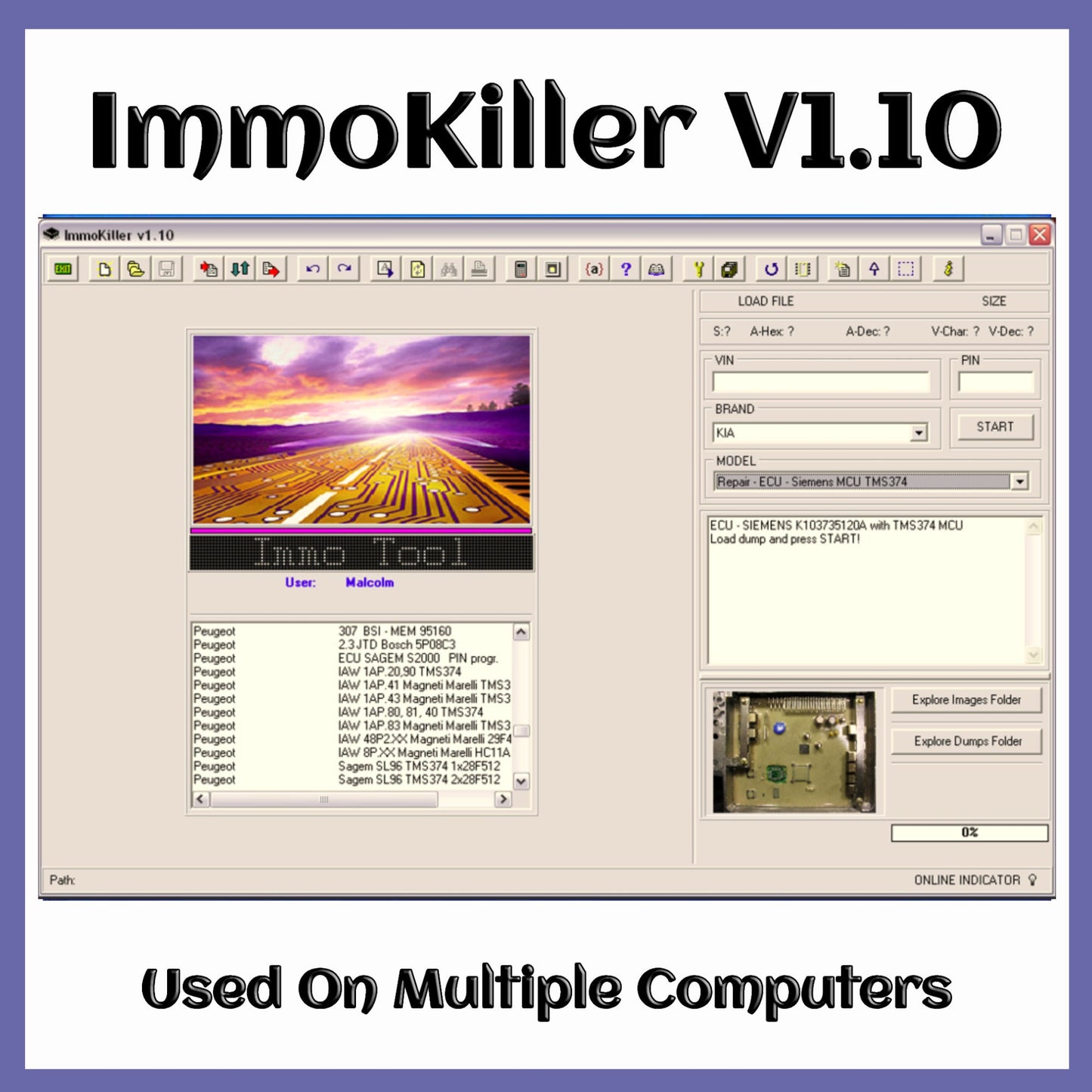 Universal Software To Remove The Immobilizer Of Cars Located In The Ecu Can Be Used On Multiple Computers
