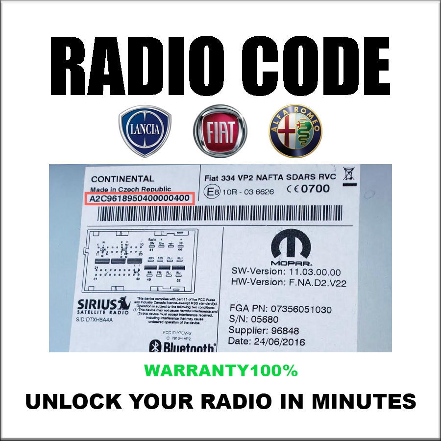 Radio Codes Fiat Alfa Lancia Unlock Stereo Models Blaupunkt Visteon Continental Bosch Pincode Service