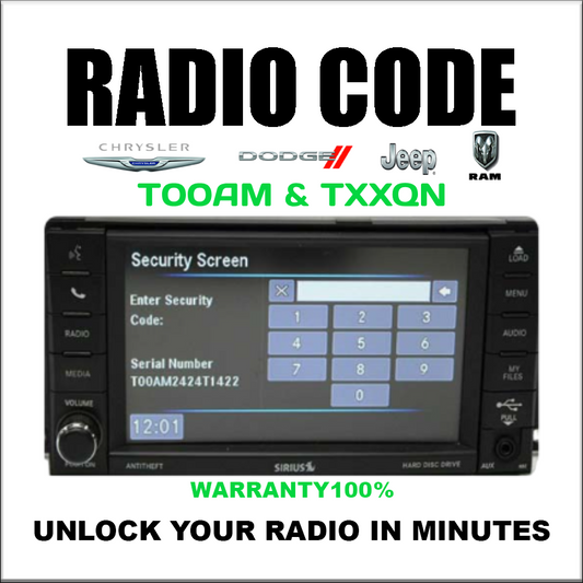 Jeep Dodge Unlock Radio Code Chrysler Ram T00AM & T.. QN Models Stereo Pincode Service