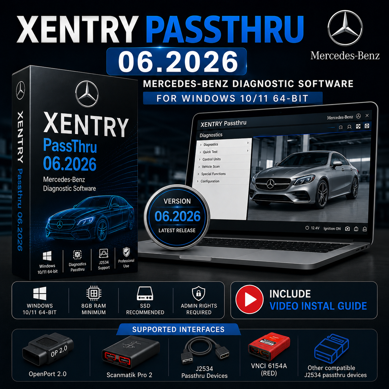 Xentry Passthru 06.2026 – Mercedes-Benz J2534 Diagnostic Software + Video Installation Guide 🚗🔧