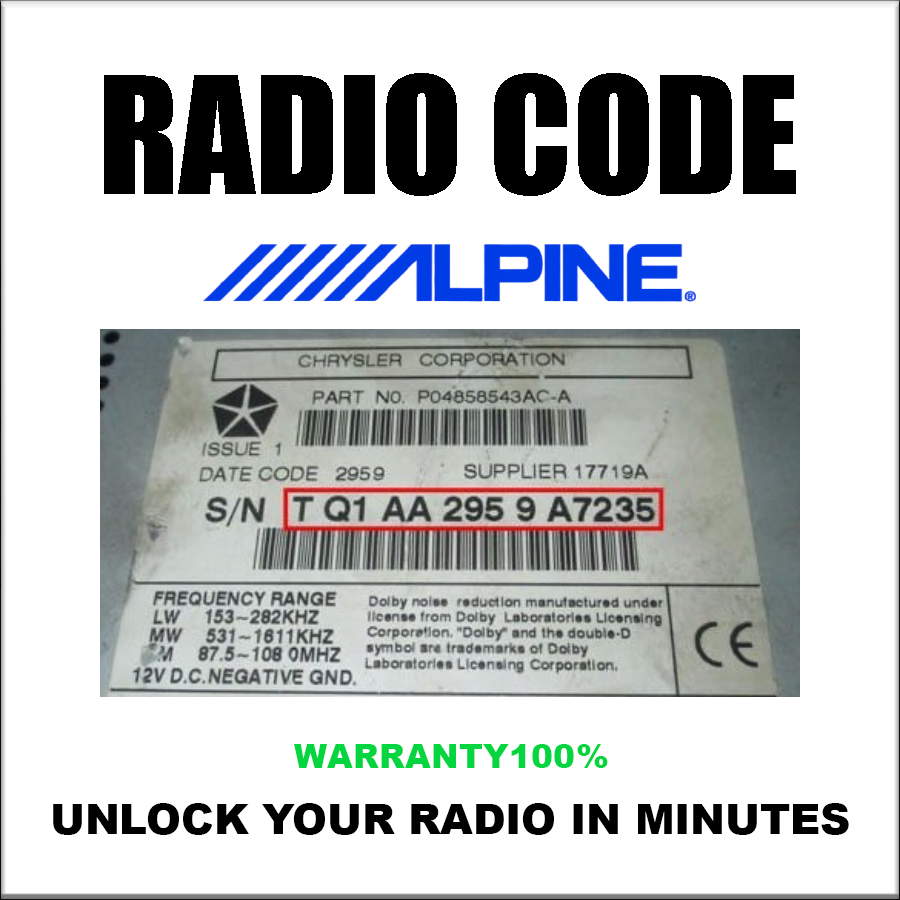 Alpine Radio Code & Unlock Radios Chrysler Jeep ,Mercedes,Jaguar And Honda Stereo Pincode Solution Service