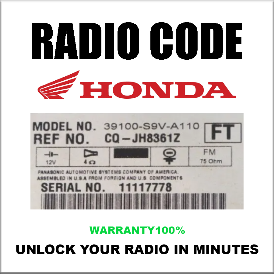 Handa Radio Codes Accord City Civic Cr-v Crx Cr-z Hr-v K Insight Unlock Stereo Pincode Service