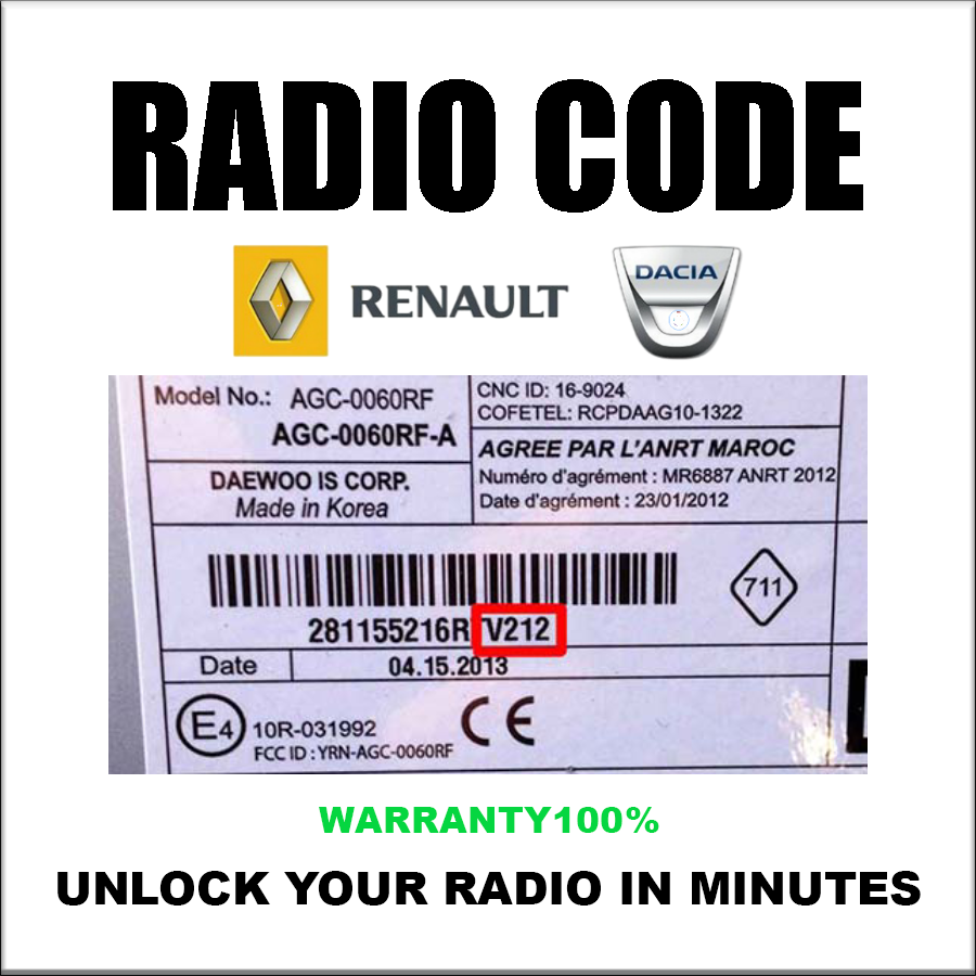 Renault Dacia Radio Codes Unlock Stereo Phillips Bosch Touch Series Touch Sat/Nav Pincode Service