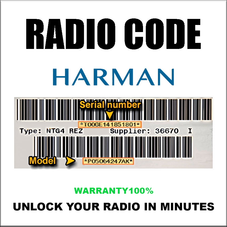 Harman Radio Code T00BE Series UCONNECT 8.4 VP4 U Alfa Romeo Fiat Jeep Chrysler Stereo Pincode Service