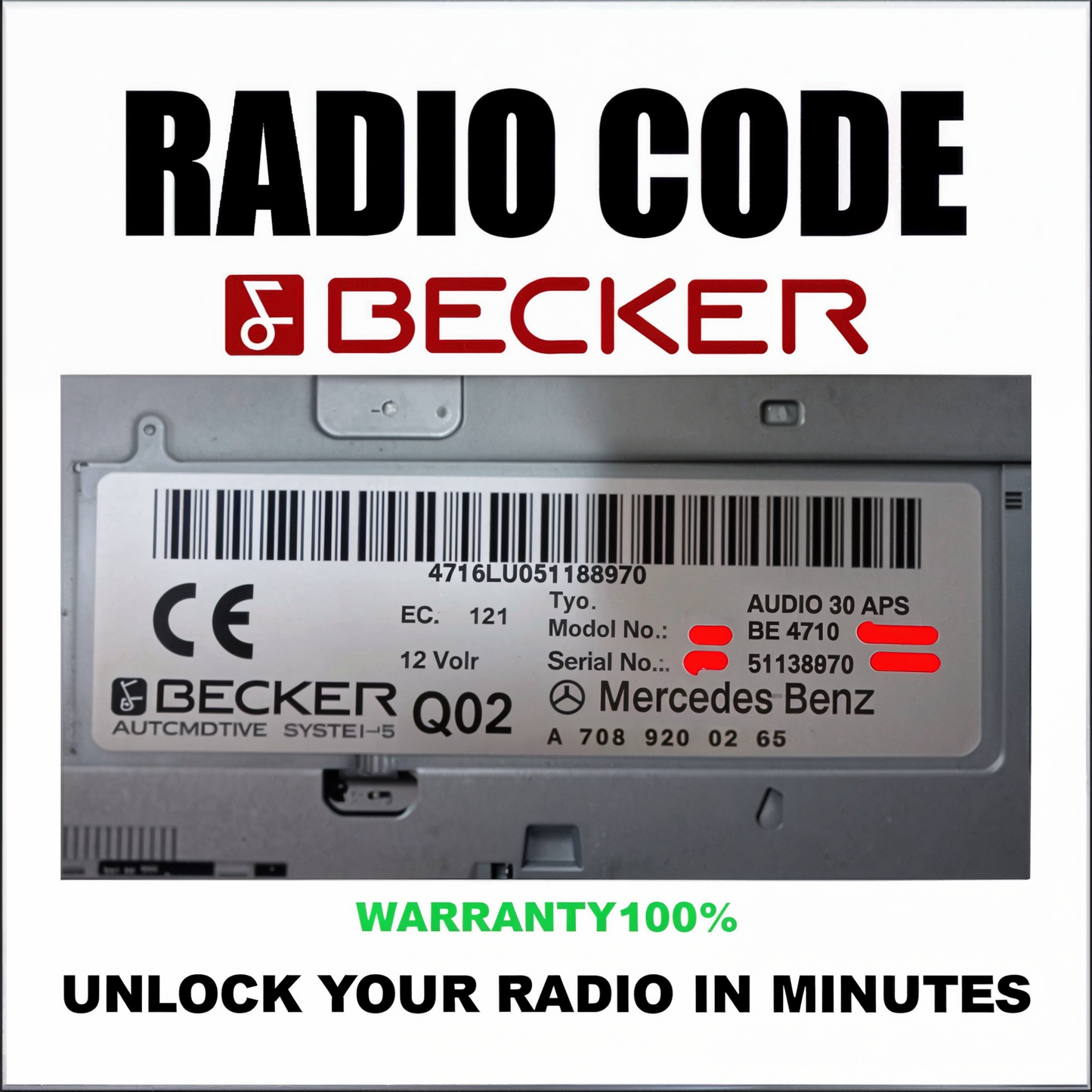 Becker Radio Code & Unlock Service for Harman Car Radios Mercedes, Porsche, Ferrari Stereo Pincode Solution Service