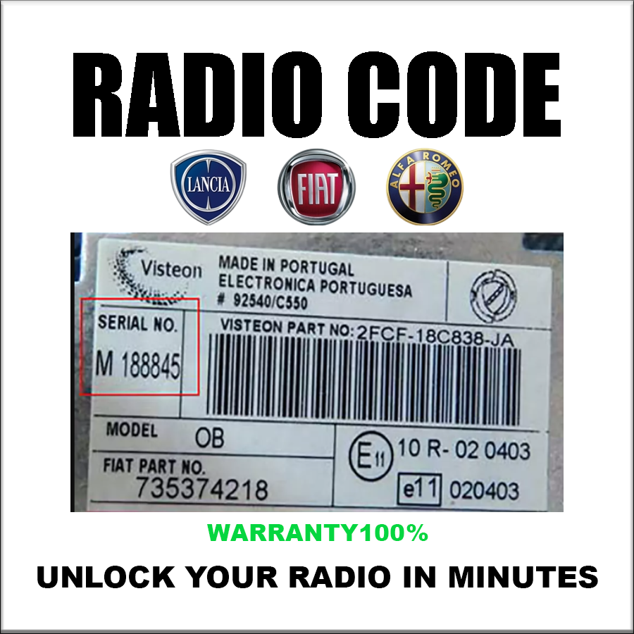 Radio Codes Fiat Alfa Lancia Unlock Stereo Models Blaupunkt Visteon Continental Bosch Pincode Service