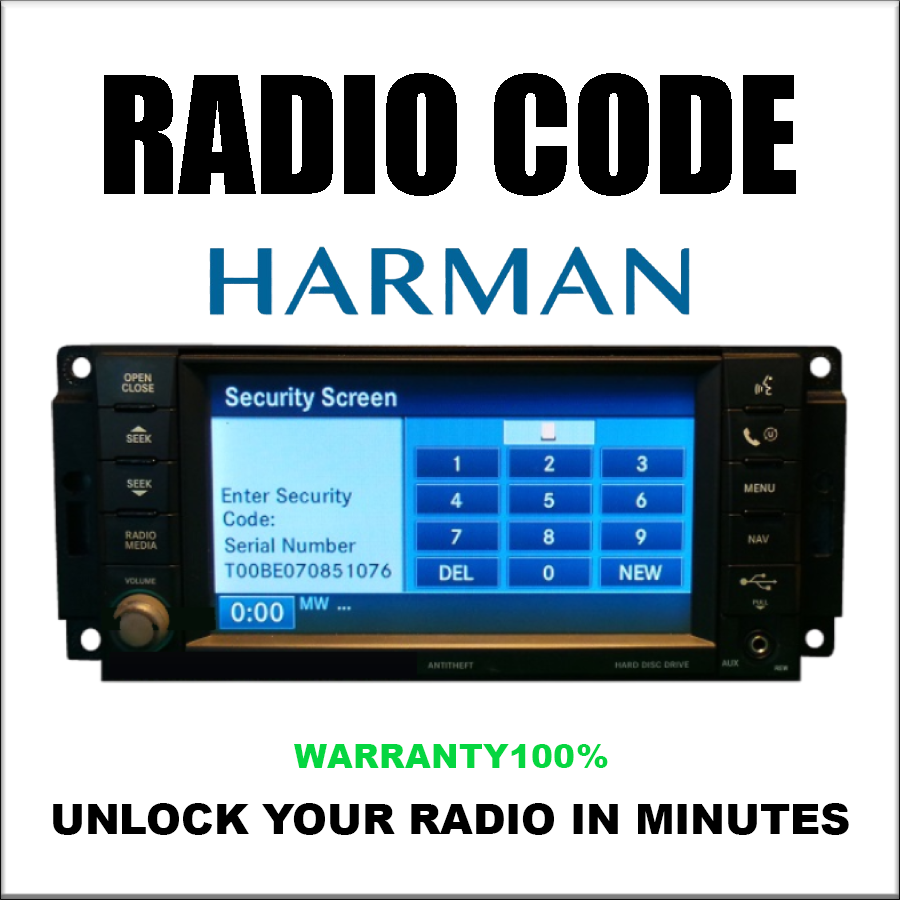 Harman Radio Code T00BE Series UCONNECT 8.4 VP4 U Alfa Romeo Fiat Jeep Chrysler Stereo Pincode Service