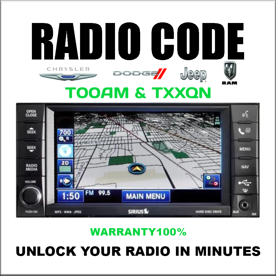 Jeep Dodge Unlock Radio Code Chrysler Ram T00AM & T.. QN Models Stereo Pincode Service