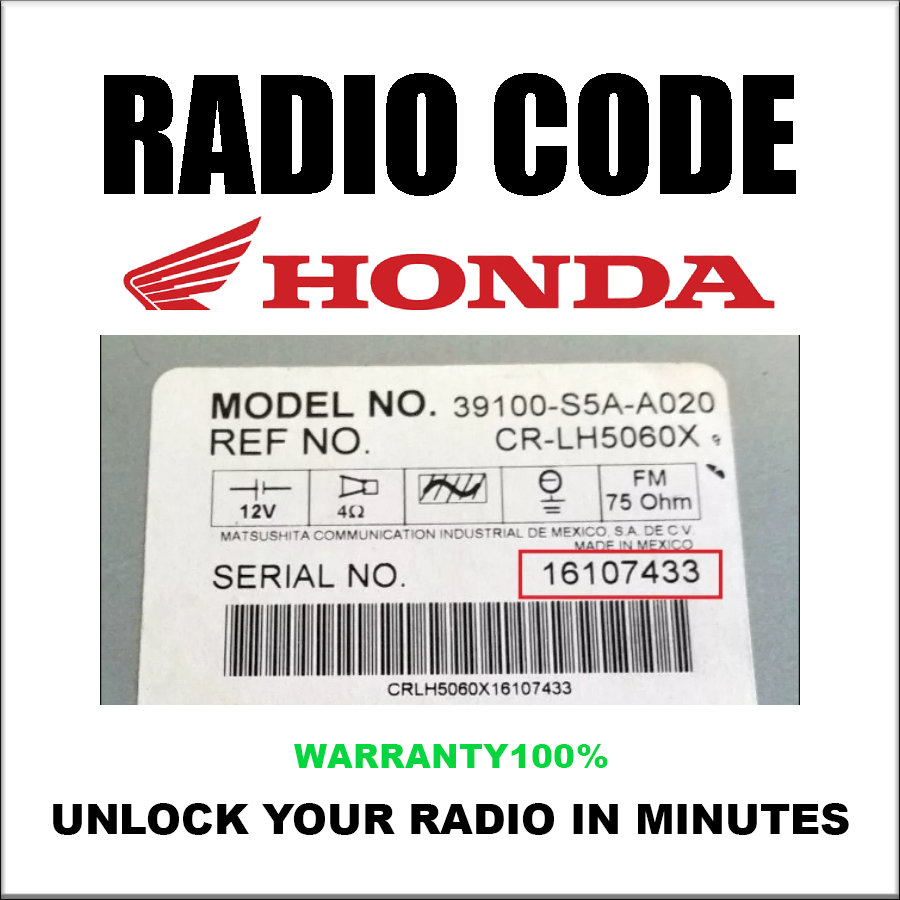 Handa Radio Codes Accord City Civic Cr-v Crx Cr-z Hr-v K Insight Unlock Stereo Pincode Service