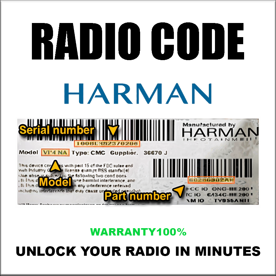 Harman Radio Code T00BE Series UCONNECT 8.4 VP4 U Alfa Romeo Fiat Jeep Chrysler Stereo Pincode Service