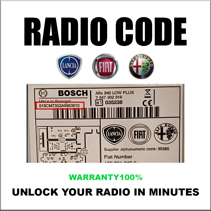 Radio Codes Fiat Alfa Lancia Unlock Stereo Models Blaupunkt Visteon Continental Bosch Pincode Service