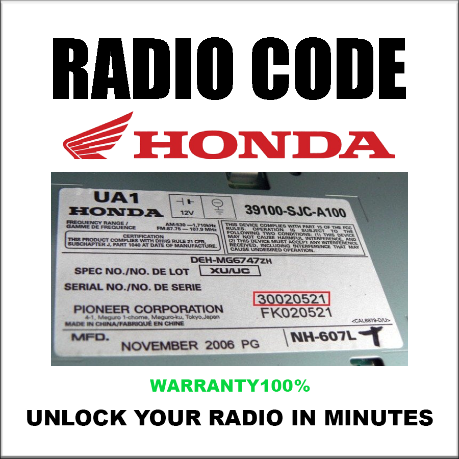 Handa Radio Codes Accord City Civic Cr-v Crx Cr-z Hr-v K Insight Unlock Stereo Pincode Service