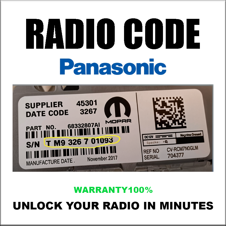 Jeep Dodge Panasonic Radio Code Chrysler Ram Models UAQ UAS Stereo Pincode Service