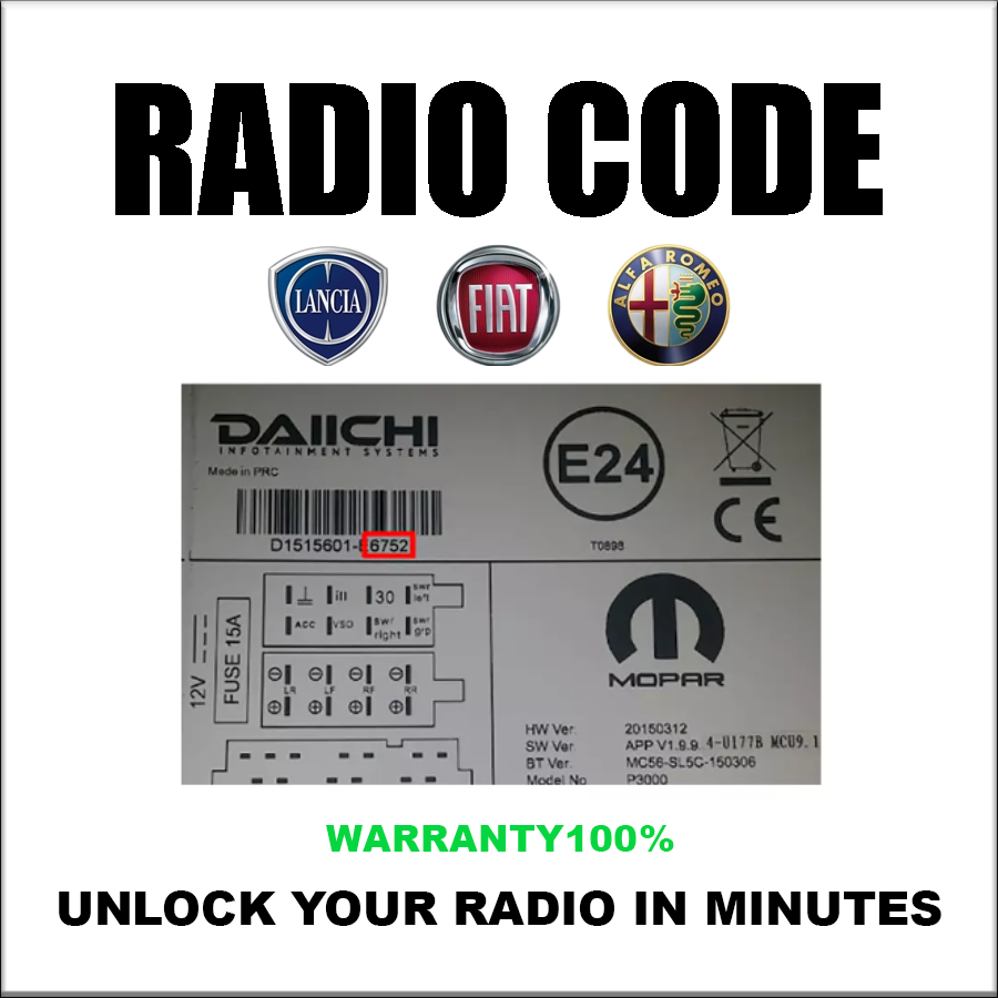 Radio Codes Fiat Alfa Lancia Unlock Stereo Models Blaupunkt Visteon Continental Bosch Pincode Service