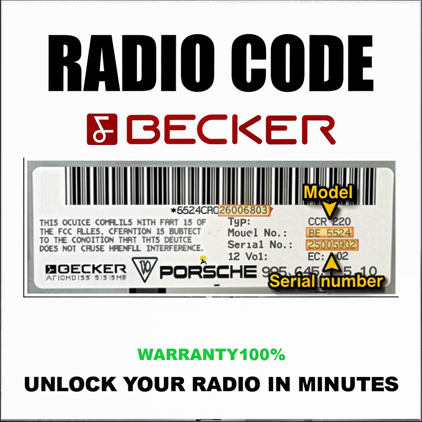 Becker Radio Code & Unlock Service for Harman Car Radios Mercedes, Porsche, Ferrari Stereo Pincode Solution Service