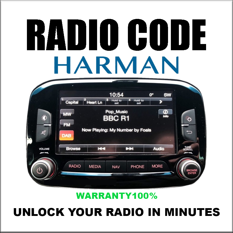 Harman Radio Code T00BE Series UCONNECT 8.4 VP4 U Alfa Romeo Fiat Jeep Chrysler Stereo Pincode Service