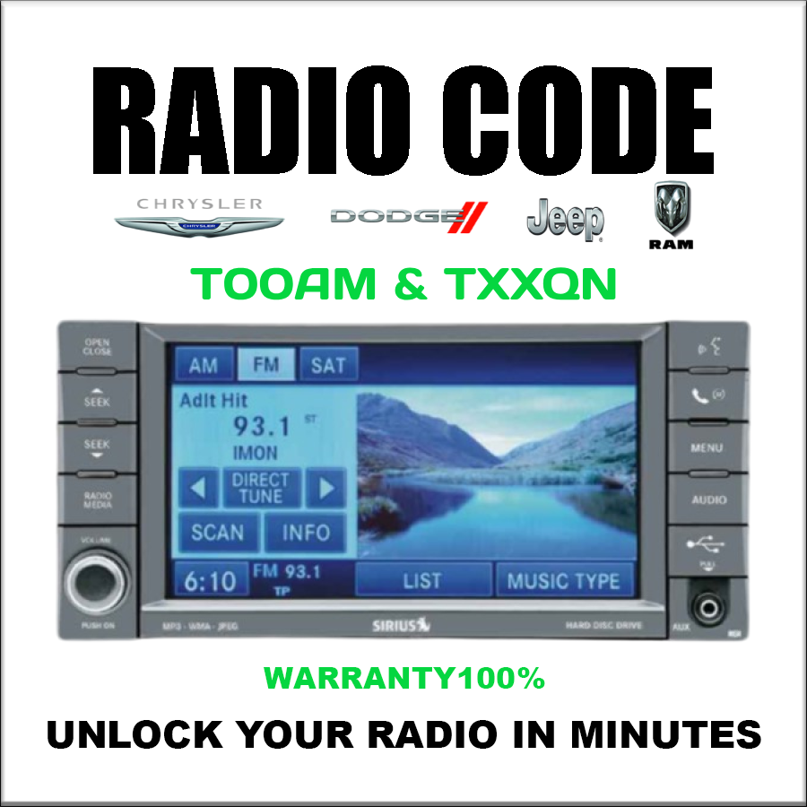 Jeep Dodge Unlock Radio Code Chrysler Ram T00AM & T.. QN Models Stereo Pincode Service