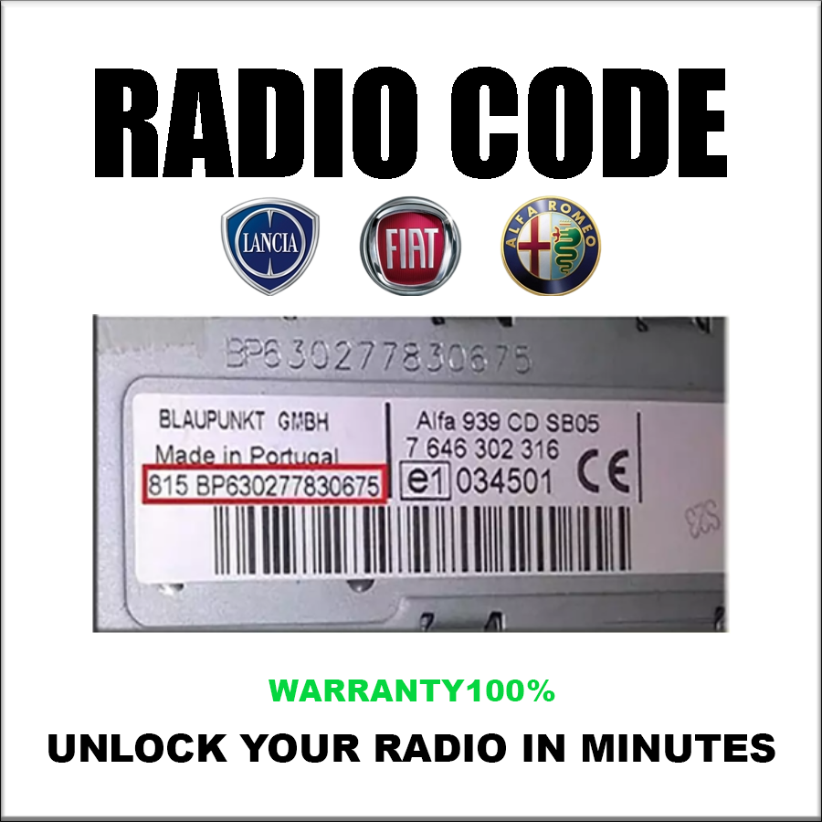 Radio Codes Fiat Alfa Lancia Unlock Stereo Models Blaupunkt Visteon Continental Bosch Pincode Service