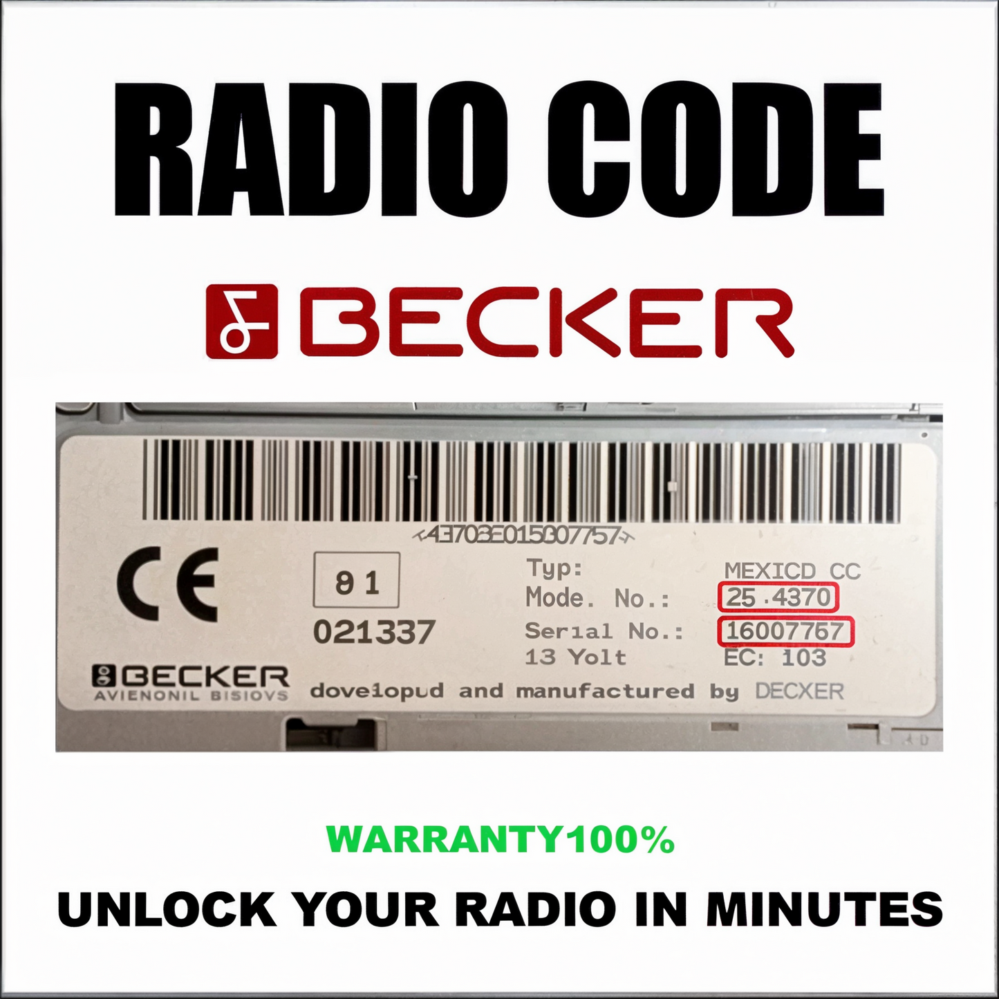 Becker Radio Code & Unlock Service for Harman Car Radios Mercedes, Porsche, Ferrari Stereo Pincode Solution Service