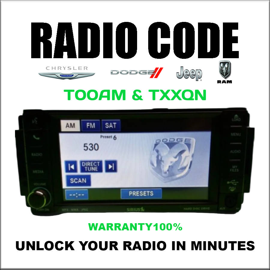 Jeep Dodge Unlock Radio Code Chrysler Ram T00AM & T.. QN Models Stereo Pincode Service