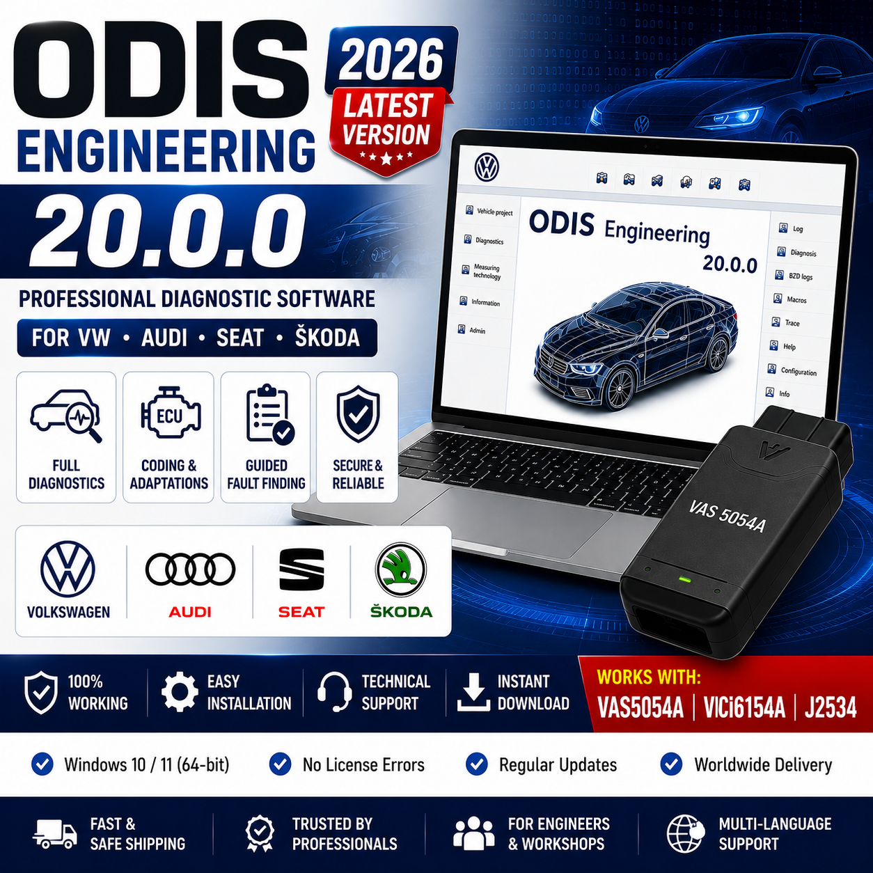 ODIS Engineering 20.0.0 Professional ECU Programming & Diagnostic Software for VW Audi Seat Skoda | Instant Download
